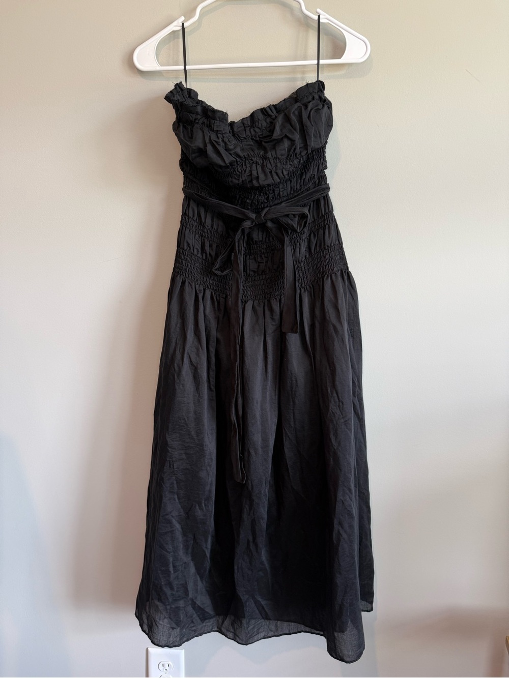 Moon River Smocked Strapless Black Midi Dress - Picture 7 of 15